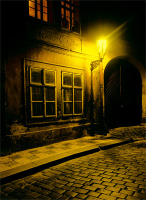 Night street scene, Prague
